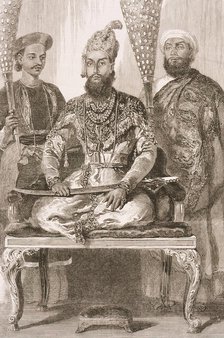 Prince Mirza Muhammad Fakhruddin of Delhi (1819-1856) Attended by His Treasurer and Physician, 1857. Creator: Unknown.