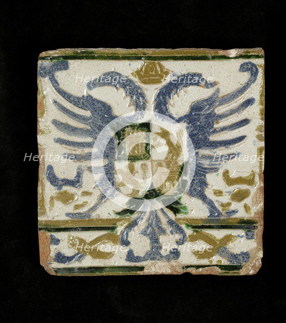 Tile with the arms of Leon and Castile, c1525-1550. Artist: Unknown.