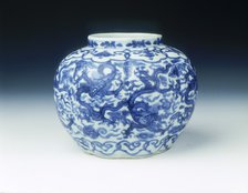 Blue and white lobed jar with dragons, Wanli period, Ming dynasty, China, 1572-1620. Artist: Unknown