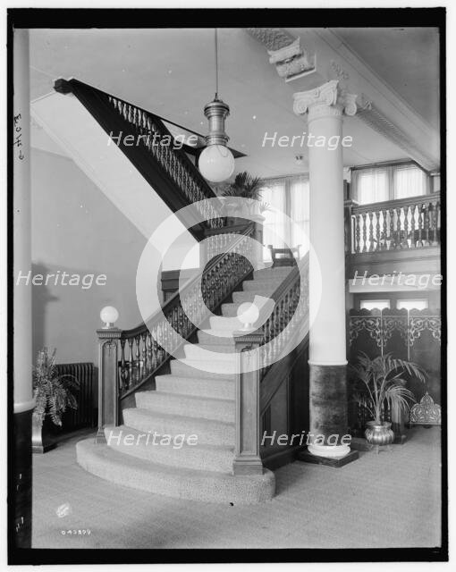 E.M. Bigsby Co. show rooms, stairway to the balcony, between 1900 and 1915. Creator: Unknown.