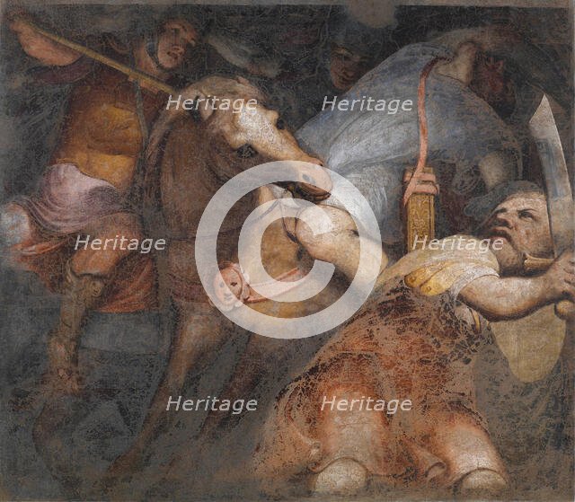 Scena di combattimento (battle scene), c.1557. Creator: Gambara, Lattanzio (around 1530-1574).