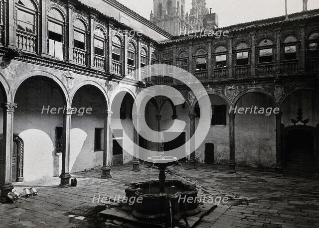 Hospital Real, Santiago de Compostela: view of the courtyard showing the fountain, 1900-1999. Creator: Unknown.