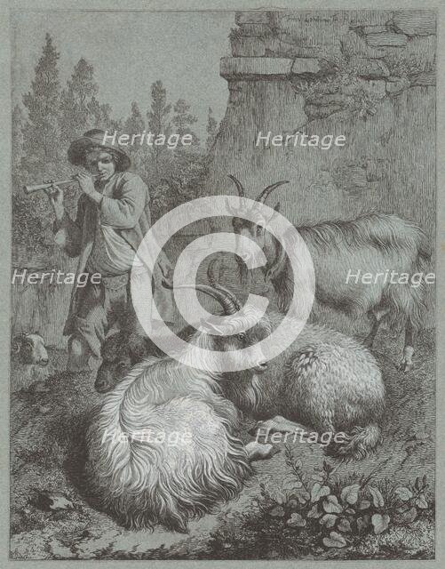 Shepherd Playing a Flute with Goats, 1764. Creator: Francesco Londonio.