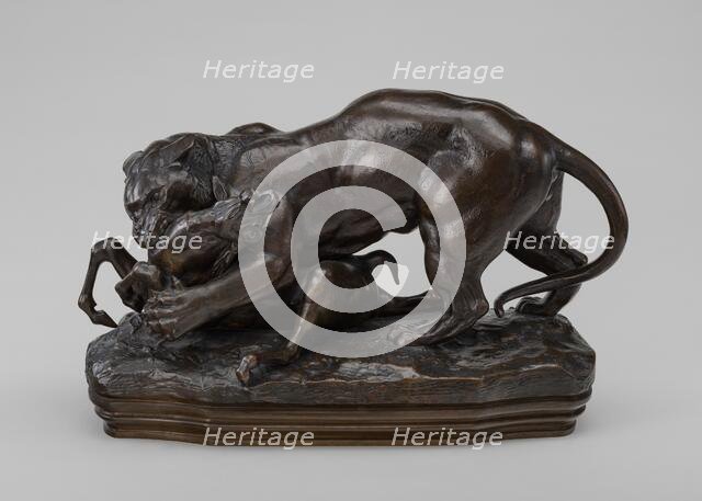 Tiger Surprising an Antelope, model c. 1831, cast after 1855. Creator: Antoine-Louis Barye.