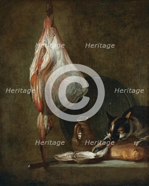 Still Life With Cat and Rayfish. Artist: Chardin, Jean-Baptiste Siméon (1699-1779)