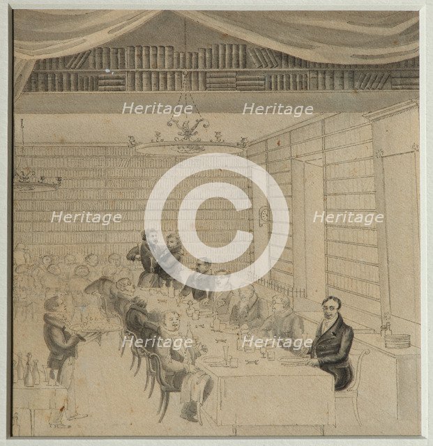 Literary Feasting in the bookstore of Aleksander Smirdin, 1832. Artist: Briullov, Alexander Pavlovich (1798-1877)