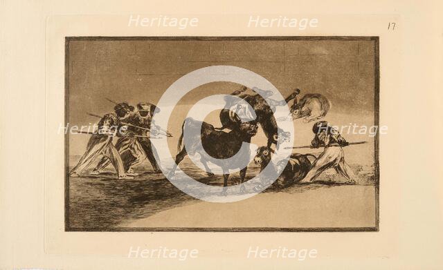 La Tauromaquia: The Moors Use Donkeys as a Barrier to Defend Themselves against the..., 1815-1816. Creator: Goya, Francisco, de (1746-1828).