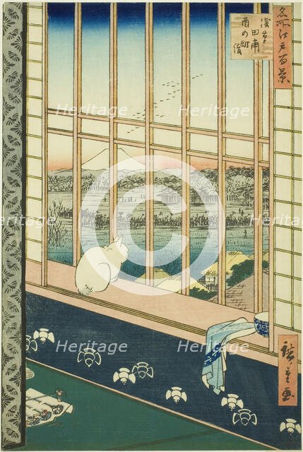 Asakusa Rice Fields and Torinomachi Festival (Asakusa tanbo Torinomachi mode)..., 1857. Creator: Ando Hiroshige.