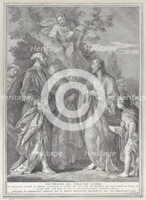 Conversion of Zacchaeus, with Christ at right addressing the tax collector, who is seat..., 1730-39. Creator: Pietro Monaco.
