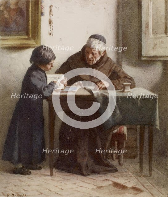 Monk Instructing a Boy Dressed in a Cassock, c1865. Creator: Otto Brandt.