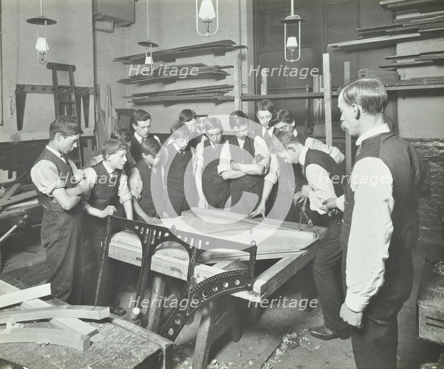 Making pianos, Benthal Road Evening Institute, London, 1914. Artist: Unknown.