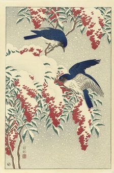Flycatchers on the sacred bamboo, 1925-1936. Creator: Ohara, Koson (1877-1945).