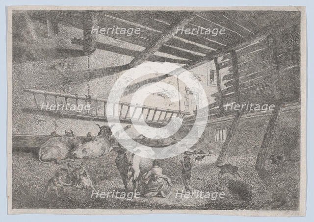 Interior of a Barn with Milkmaid, ca. 1800., ca. 1800. Creator: Anon.
