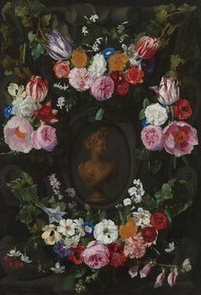 Cartouche Decorated with Swags and Sprays of Flowers, 1665. Creator: Jan Philips van Thielen.