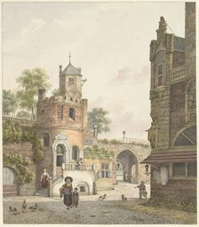 City wall with a tower and a gate, viewed from the inside, 1788-1846. Creator: Jan Hendrik Verheyen.