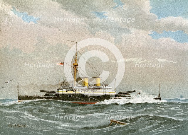 HMS 'Rodney', Royal Navy 1st class battleship, c1890-c1893. Artist: William Frederick Mitchell