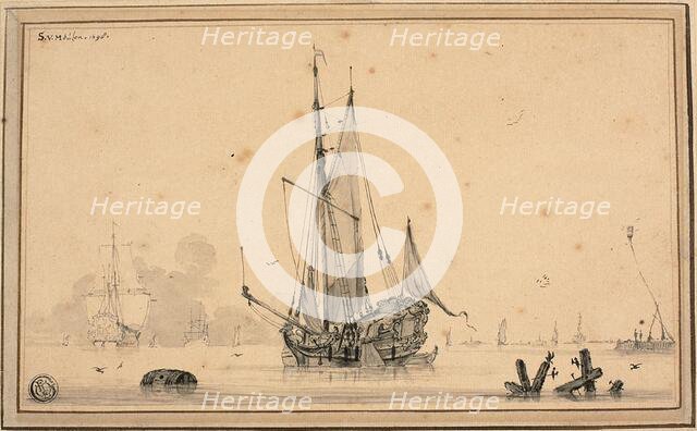 Harbor Scene with Ships at Rest and Piling, 1698. Creator: Sieuwert van der Meulen.