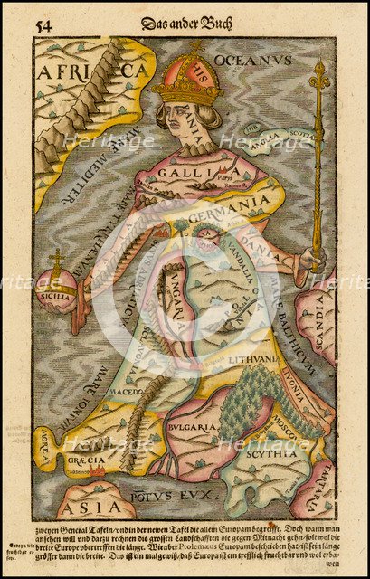 Europa regina (Queen Europe) From the Cosmographia, 1570. Artist: Münster, Sebastian (1488-1552)