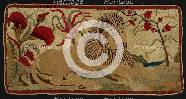 Lion with Palms (Rug), Ohio, 1890/1900. Creator: Unknown.