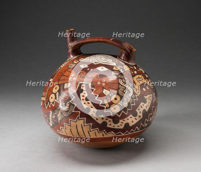 Double Spout Vessel Depicting Costumed Ritual Performer with Intricate Streamers, 180 B.C./A.D. 500. Creator: Unknown.