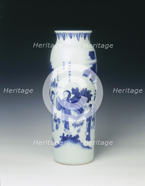 Blue and white sleeve vase, China, 1637. Artist: Unknown