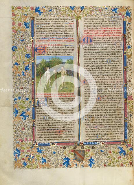 Adam and Eve Eating the Forbidden Fruit; Cité de Dieu, about 1440-1450. Creator: Master of the Oxford Hours.