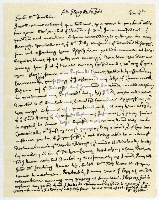 Letter from Thomas Ken, Bishop of Bath and Wells to George Harbin, c1709.Artist: Thomas Ken
