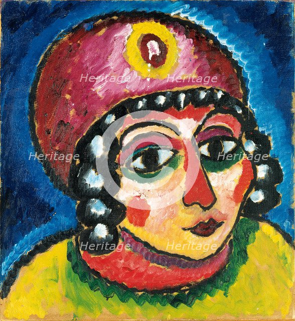 Girl's Head with Red Turban and Yellow Clasp (Barbarian Princess), c. 1912.