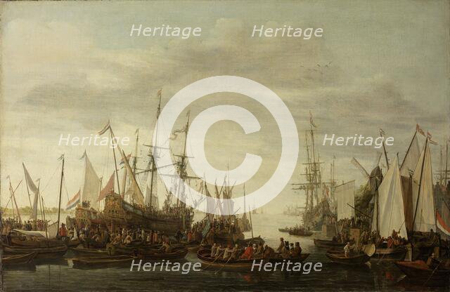 A Keelhauling, according to the non attested Tradition, of the Ship's Doctor of Admiral...,1660-1686 Creator: Lieve Verschuir.