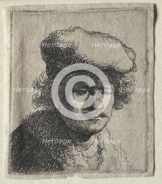 Self-Portrait with Cap Pulled Forward, c. 1631. Creator: Rembrandt van Rijn (Dutch, 1606-1669).