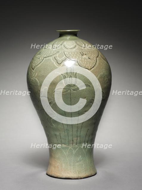 Vase with Inlaid Lotus and Reed Design, 1300s. Creator: Unknown.