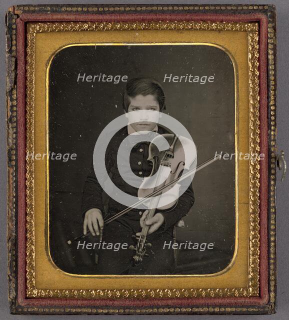 Portrait of a Seated Boy with a Violin, about 1850-1855. Creator: Unknown.