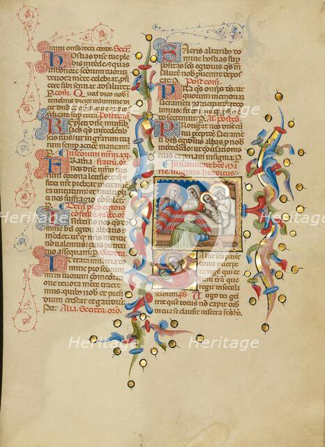 The Birth of the Virgin: Initial S: The Virgin Reading; The Nativity...between about 1389 and 1400. Creator: Master of the Brussels Initials.