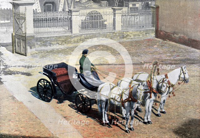 A three-horse-drawn troika in summer, Russia, c1890. Artist: Gillot