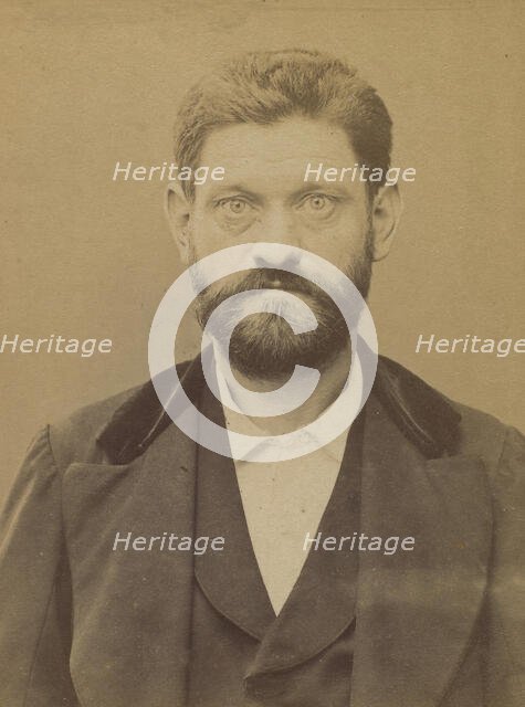 Delabie. Georges. 43 ans, né le 30/10/50 à Ganaches (Somme). Mécanicien. Anarchiste. 2/7/94., 1894. Creator: Alphonse Bertillon.