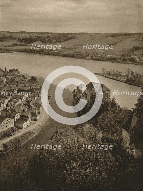 'View from the Oberhaus to the Niederhaus and the junction of the Inn, Danube and Ilz', 1931. Artist: Kurt Hielscher.