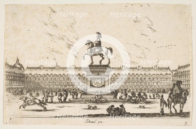 Plate 3: La Place Royale, equestrian statue of Louis XIII in profile facing the left in ce..., 1642. Creator: Stefano della Bella.