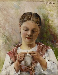 Girl Knitting, 1882. Creator: Aukusti Uotila.