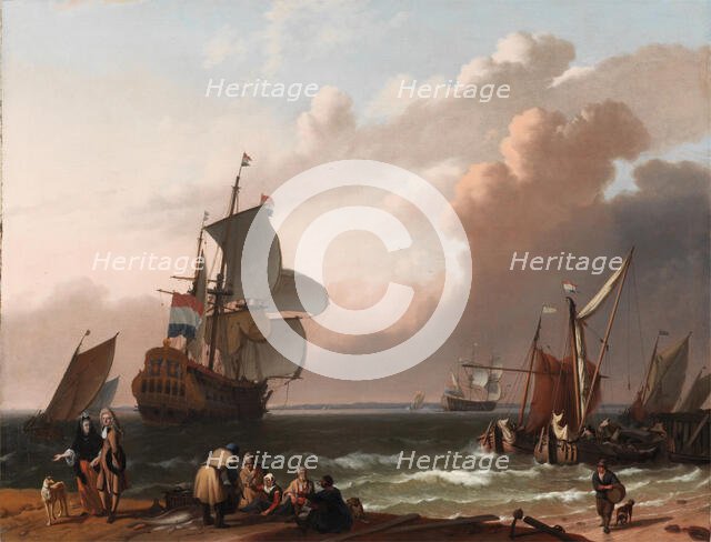 Coastal Scene with a Man-of-War and other Vessels, 1692. Creator: Ludolf Backhuysen I.