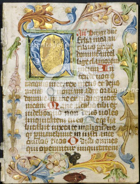 Leaf from a Book of Hours: Initial V with Floral Border, c. 1460-1500. Creator: Unknown.