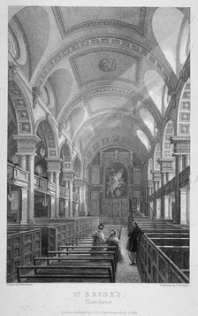 St Bride's Church, Fleet Street, City of London, 1839. Artist: T Turnbull
