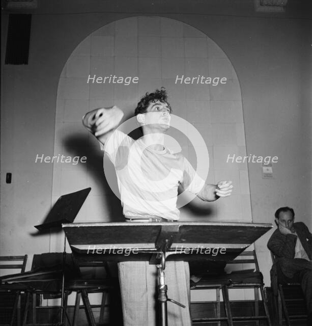 Portrait of Leonard Bernstein, Carnegie Hall, New York, N.Y., 1946. Creator: William Paul Gottlieb.
