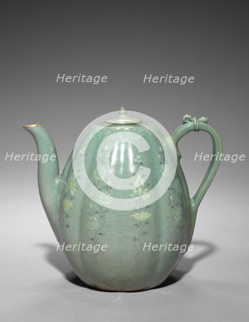 Melon-shaped Ewer with Incised Peony Design, 1200s. Creator: Unknown.