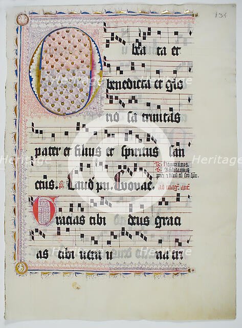 Manuscript Leaf with Initial O, from an Antiphonary, German, second quarter 15th century. Creator: Unknown.