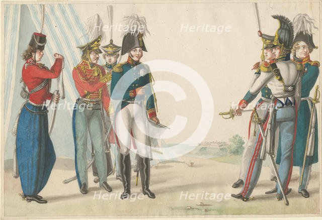 Tsar Alexander I and Russian officers, 1815. Artist: Finert (Finart), Noël Dieudonné (1797-1852)