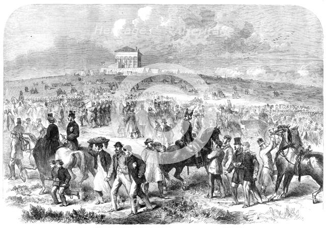 The Volunteer Field-Day at Brighton: arrival of volunteers on the racecourse, 1862. Creator: Unknown.