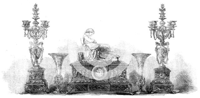 The International Exhibition: clock, candelabra, and portes bouquets, by M. Poilleux..., 1862. Creator: Unknown.