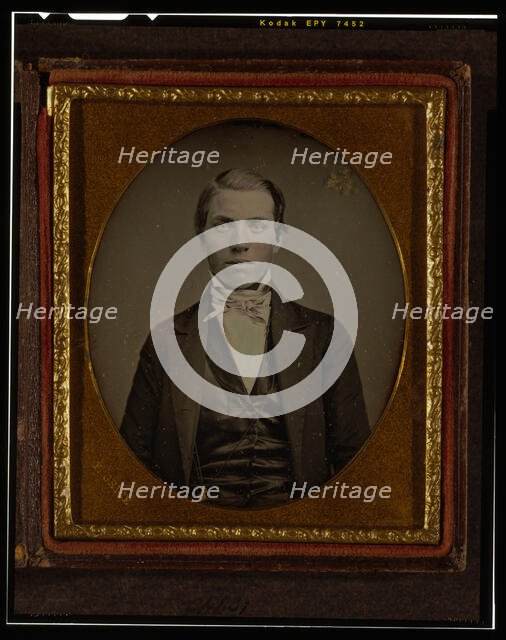 Unidentified man, half-length portrait, facing front, ca. 1855. Creator: Francis Grice.