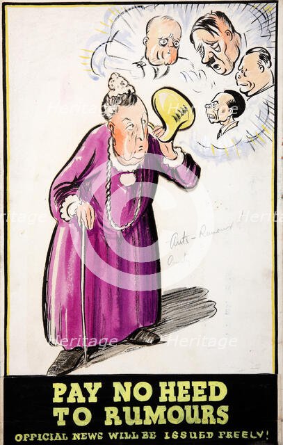 'Pay no heed to rumours - official news will be issued freely!', WWII poster, between 1939 and 1946. Creator: Central Office of Information.