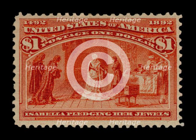 $1 Queen Isabella Pledging Her Jewels single, 1893. Creator: American Bank Note Company.